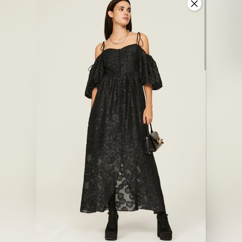 HOFMANN COPENHAGEN Dress Midi Black Lace Off-Shoulder Size 40 / 8 / Medium